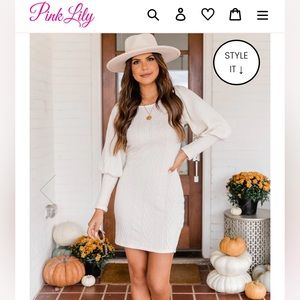 Ivory Long Sleeve Knit Dress